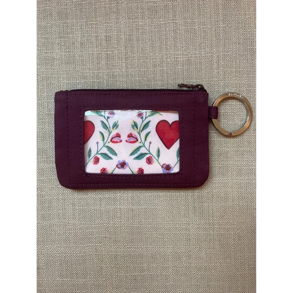 Vera Bradley Zip Id Case Wallet Embroidered Heart